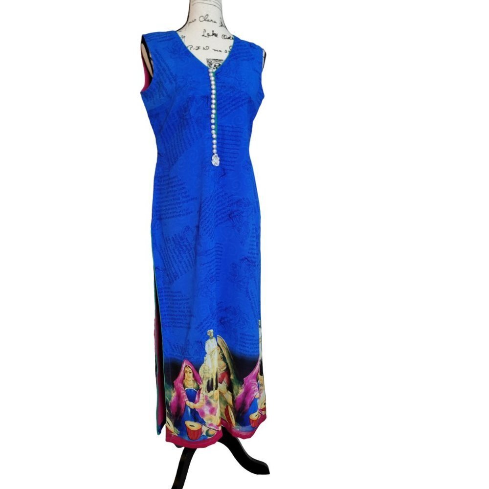 Traditional Indian Kameez Tunic Top with Graphic Hem